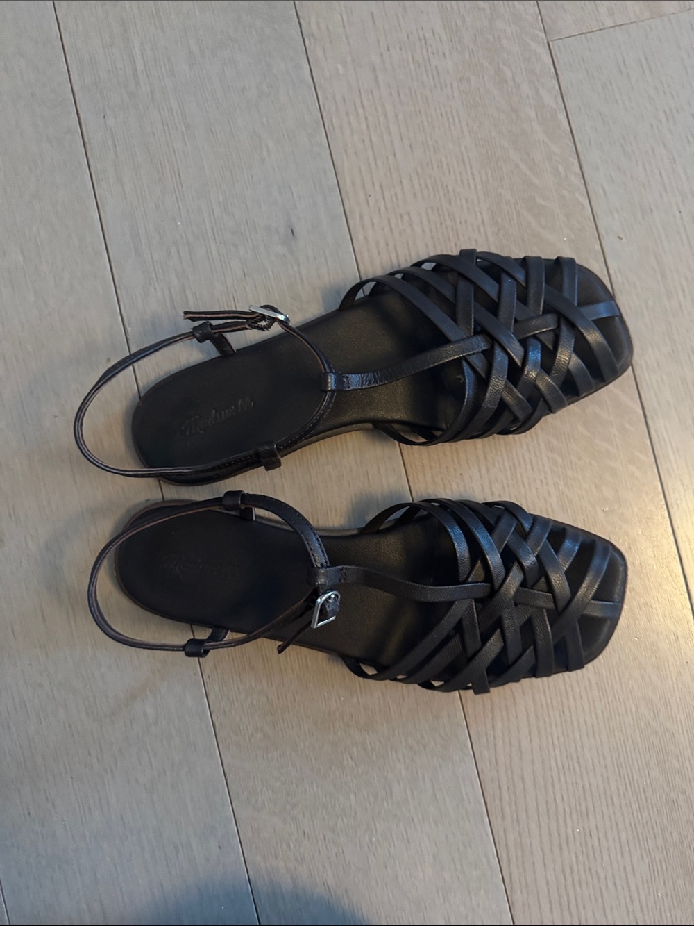 Madewell Black Woven Leather Strappy Sandals